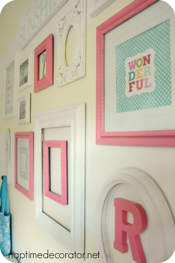 Girl's Gallery wall and striped wall