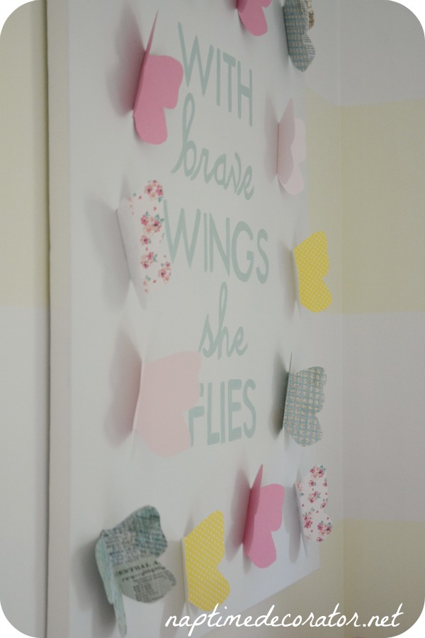 diy art for girl's room; with brave wings she flies