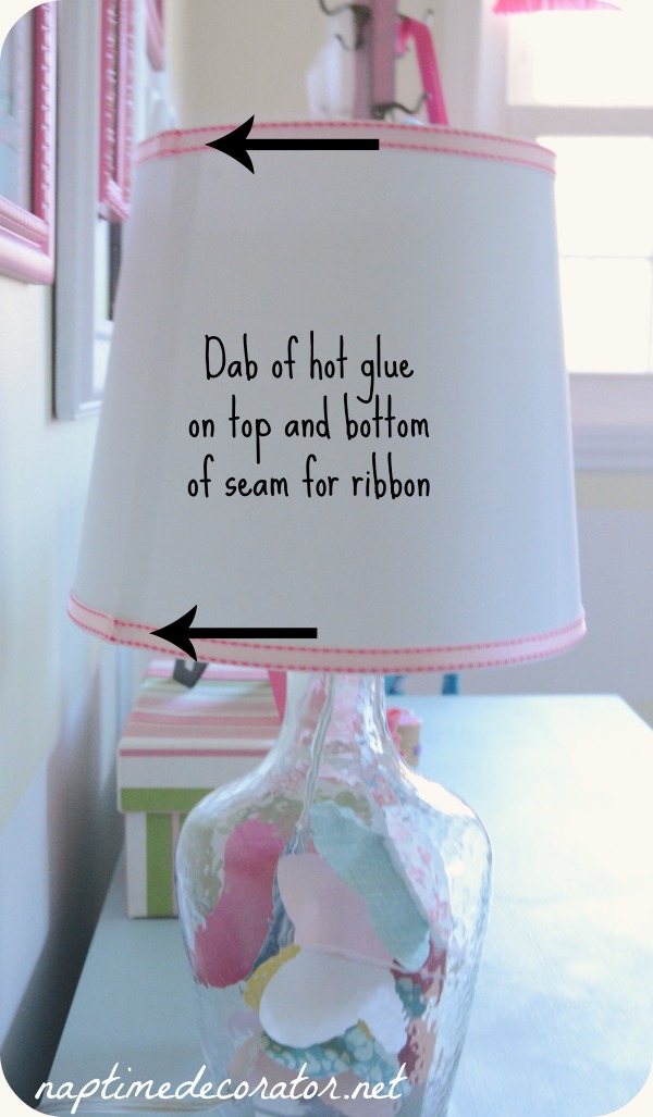 gluing ribbon onto a lamp shade
