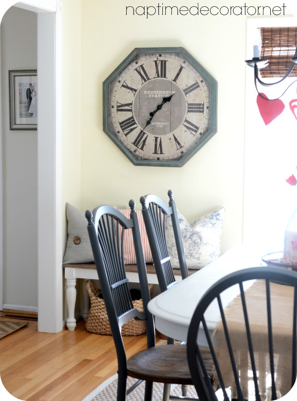 homegoods clock and rustic bench
