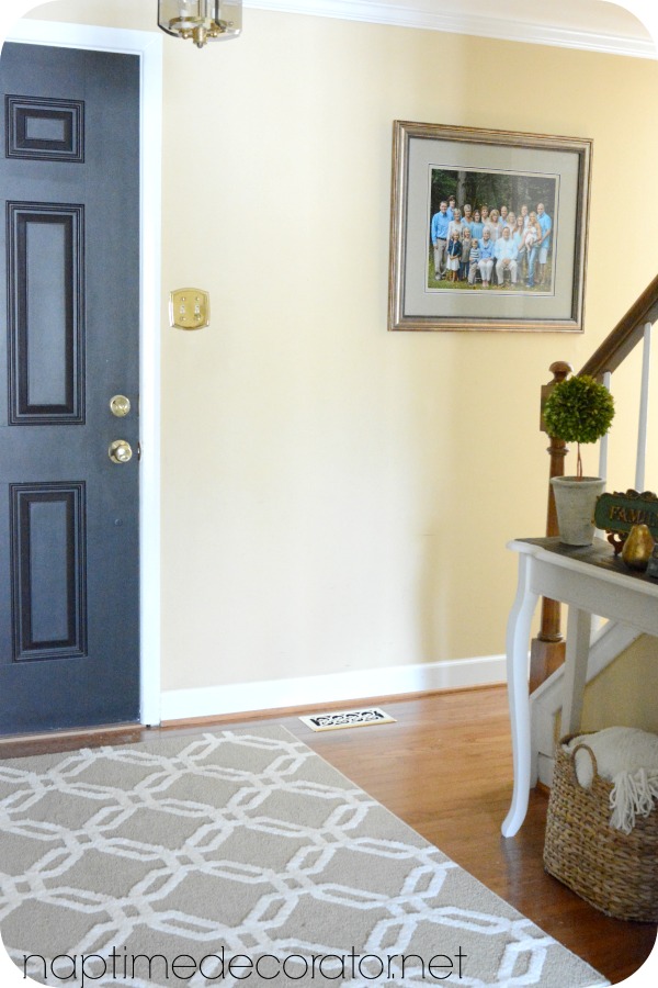 budget foyer makeover with black interior doors